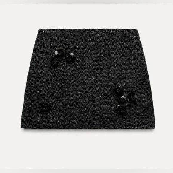 Zara Embroidered Herringbone Skirt Zara Women Collection | NWT - Picture 2 of 7